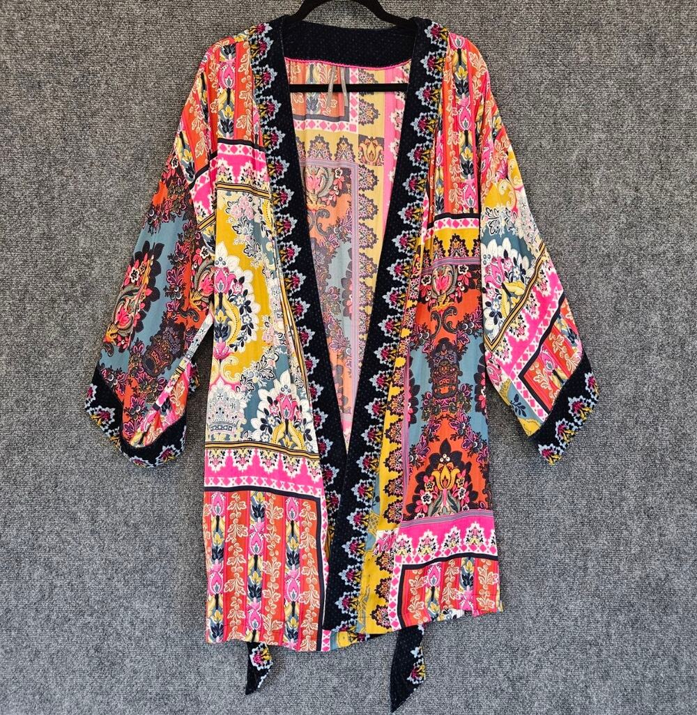 Anthropologie Zadie Velvet Trim Robe Kimono Size XS/S with pockets